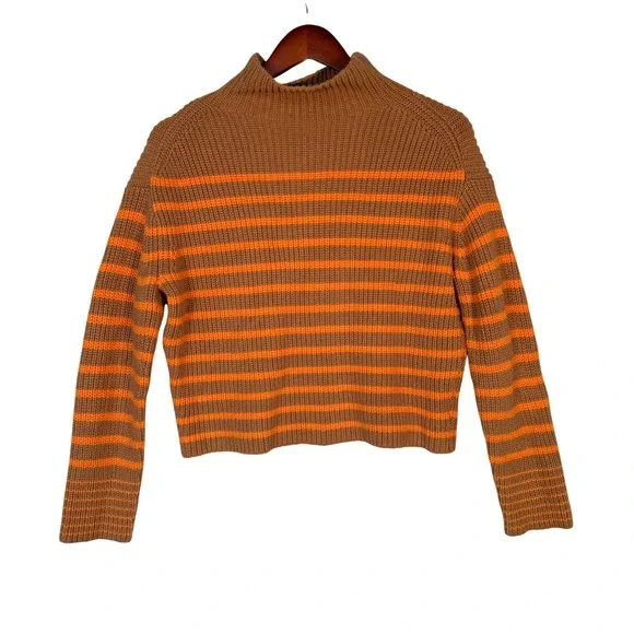 Ann Taylor Petite Brown Orange Striped Mock Neck Ribbed Knit Sweater SP - Picture 3 of 5